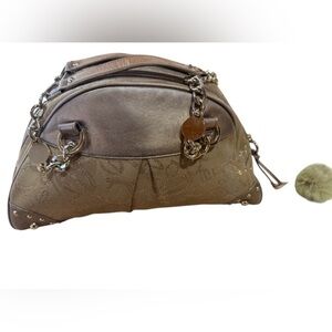 Bebe Metallic Bronze Textured Satchel with Chain Handles